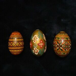 Set of Hand-Painted Wooden Ukrainian Easter Eggs